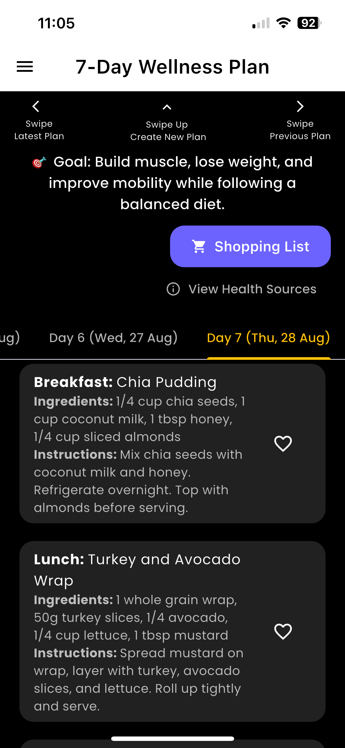 Daily plan detail view